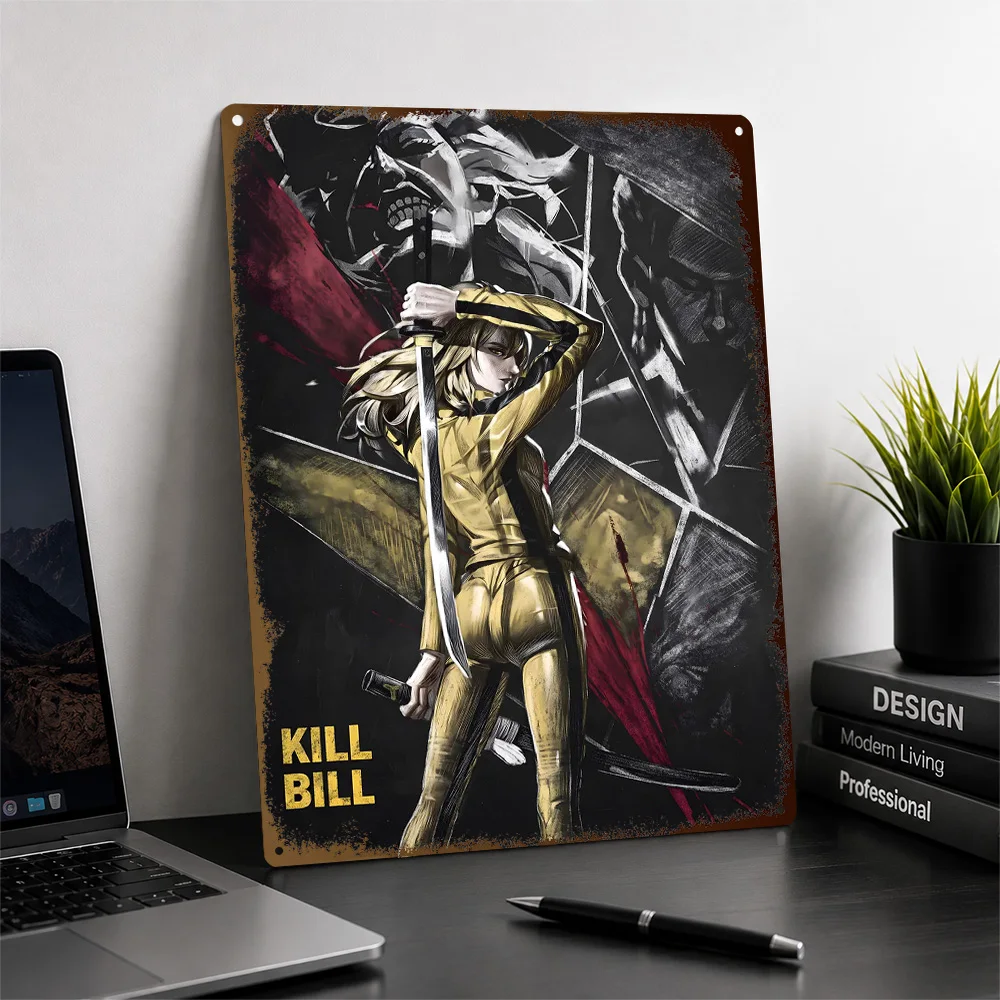 Kill Bill Yellow Suit Bride Printed Poster Personalized Aluminum Metal Sign Action Cinema Tribute Wall Art Collector Den Decor