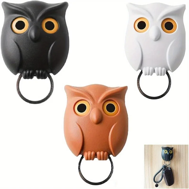 Owl Keychain, Night Owl Keychain, Magnetic Owl Keychain, Wall Ring, Automatic Opening and Closing Eyes Keychain Hook (3 pcs)