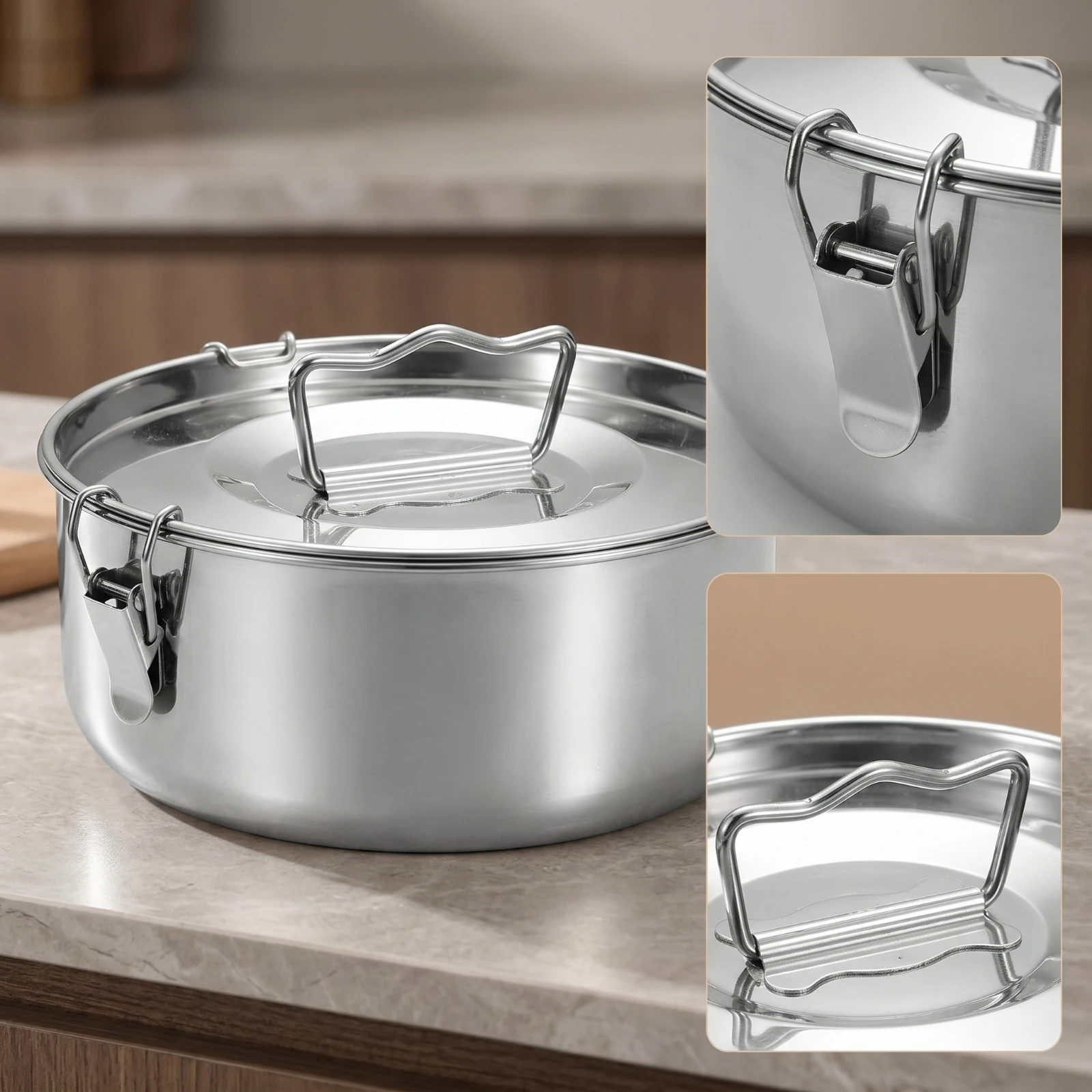 Steaming Pot with Locking Clasps Easy-to-Clean Stainless Steel Steamer Insert Steamer Basket with Lid Compact Cookware