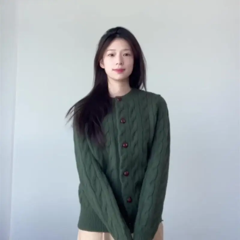 

Вязаный женский кардиган на пуговицах в корейском стиле для девочек, пуловер, трикотаж, утягивающий свободный свитер, осень-зима, верхнее пальто в консервативном стиле