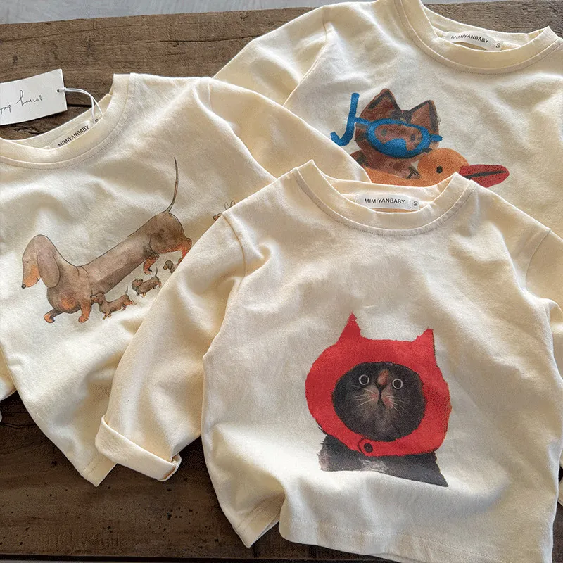 Children T-shirts UNITIM Autumn 2-8Yrs Kids Boys Long Sleeves Animal Printed Infant Babys Boys T-shirts Little Boy Undershirts