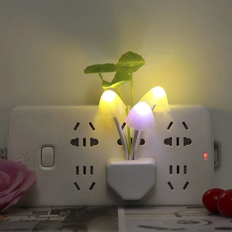 3 LED Mushroom Night Lights EU/US Plug Light Sensor Novelty Fungus Night Light Bedroom Bedside Decoration Colorful Mushroom Lamp