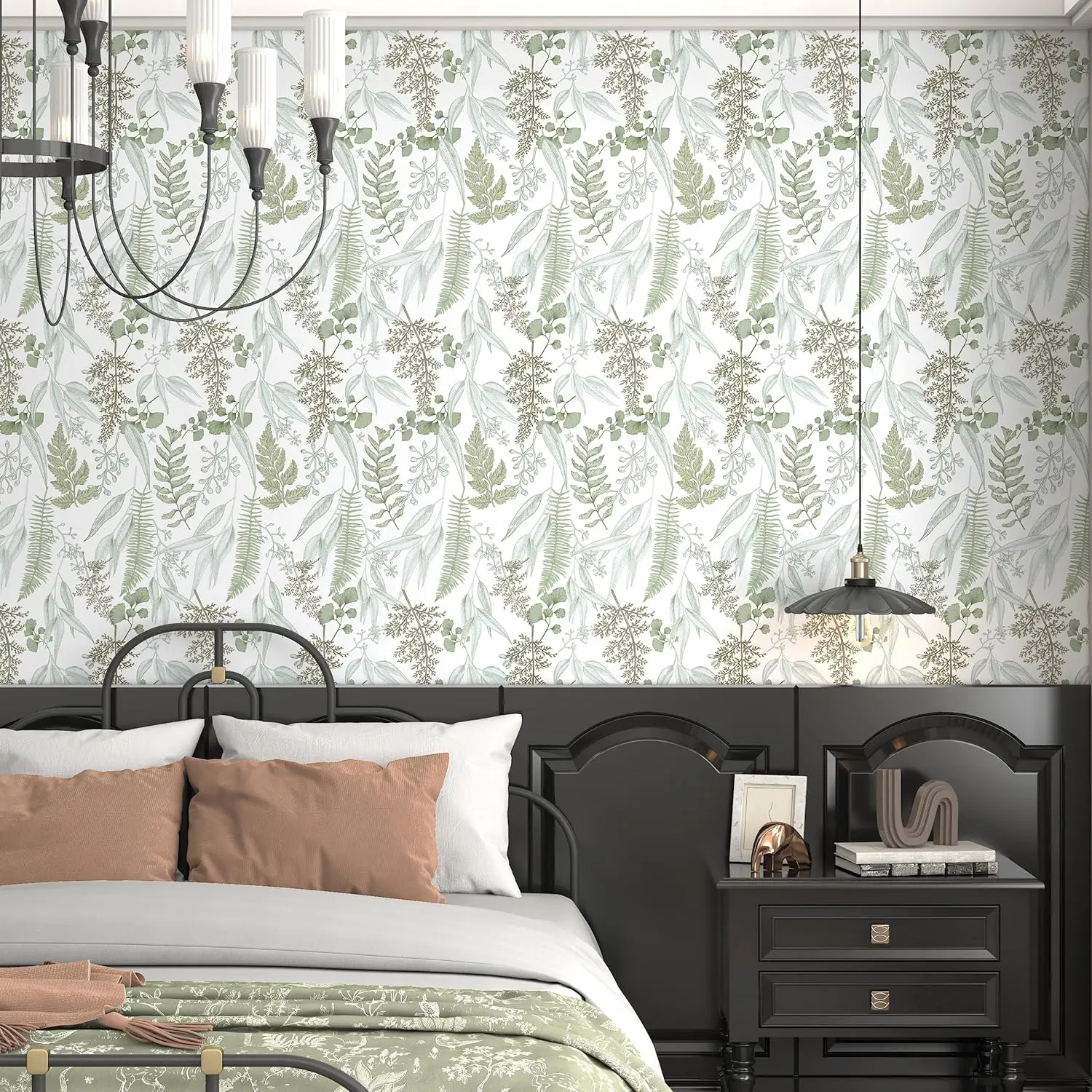 Light Green Leaf Peel and Stick Wallpaper Botanical Removable Contact Paper Ferns Self-Adhesive Wallpaper for Cabinets Drawers