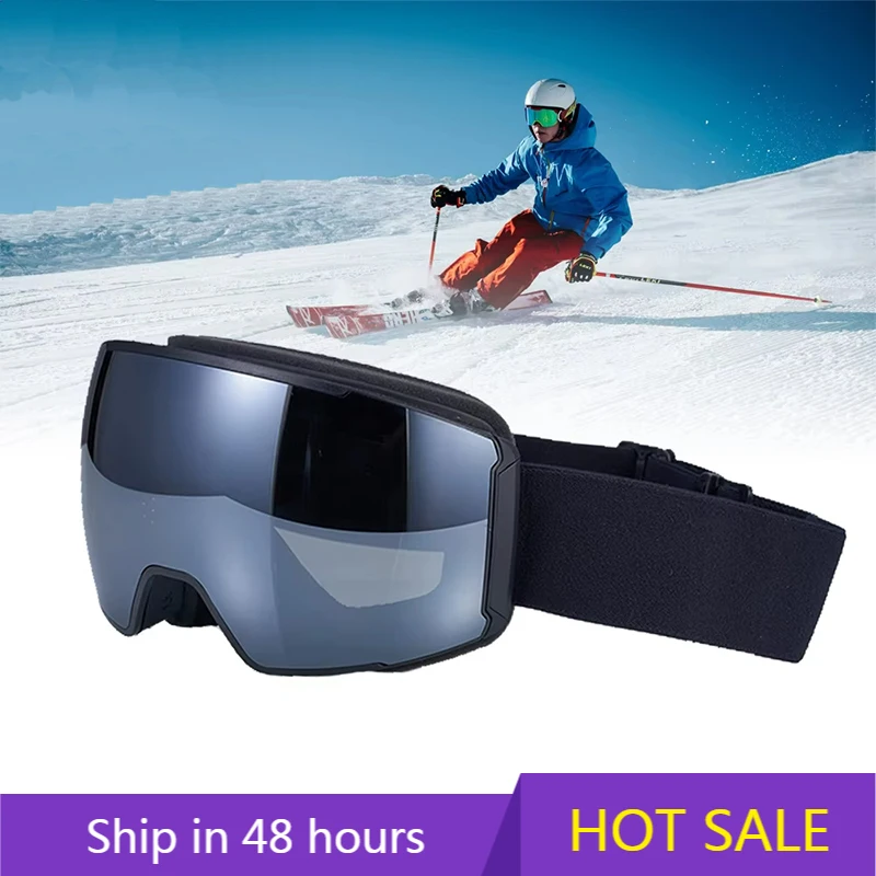 

POWER LEAP Black Magnetic Style Ski Goggles UV Protection Anti Fog Customizable LOGO Adjustable Elastic Band Men Women Sports S