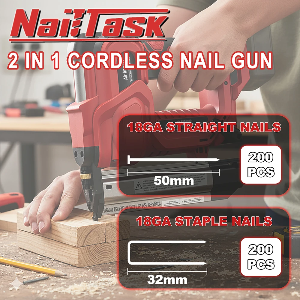 NailTask 20 فولت 18 مقياس مسدس مسامير لاسلكي 2 بوصة قوة براد آلة بائع المسامير مع مسامير الأظافر لتنجيد الخشب لتقوم بها بنفسك (بدون بطارية) #4