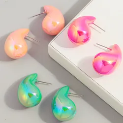 Nieuwe Ab Kleurrijke Dikke Traanvormige Oorbellen Dupes Voor Vrouwen Glad Holle Dikke Waterdruppel Oorbel Hoepels Trendy Sieraden Lichtgewicht