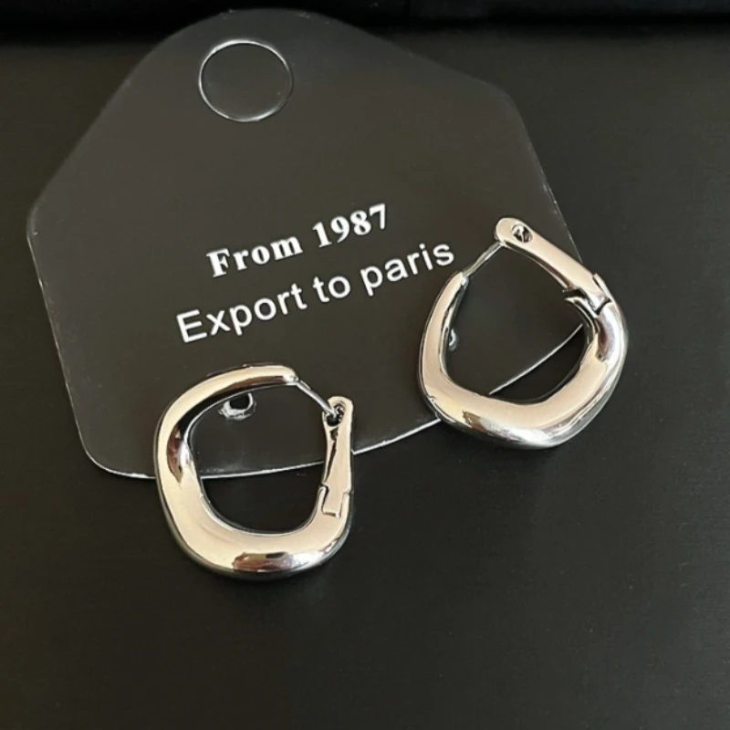 Chunky Irregular Teardrop Hoop Earrings Women Dainty Minimal Korean Fashion Simple Solid Snap Vacation Ear Accessory Gift