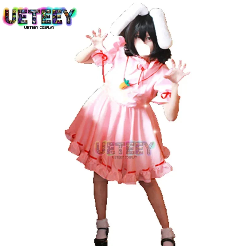 

UETEEY Touhou Project Tewi Inaba, милое розовое платье, униформа, костюмы для косплея с ушками и хвостом по индивидуальному заказу