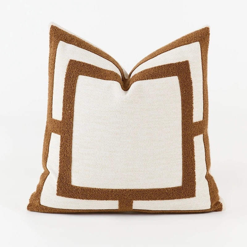 New Chinese-style brown three-dimensional embroidered cushion cover with a Hui pattern,used for hotel and café living room sofas