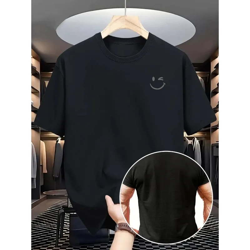 Summer men's 100% cotton casual loose fit large letter print round neck short sleeved T-shirt top High Street Unisex style