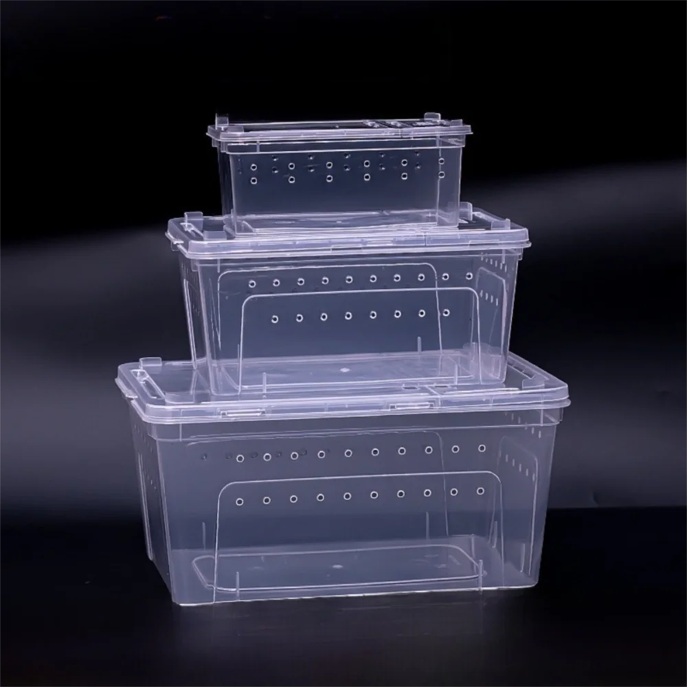 Transparent Reptile Breeding Box Ventilated Escape-Proof Turtle Transport Container Stackable Clear View Animal Habitat Cage