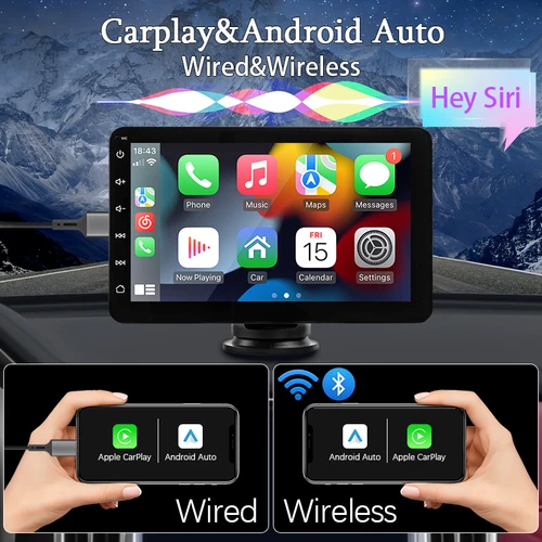 Imagen 2 del producto Hippcron-reproductor de vídeo Multimedia para Radio de coche, 7 pulgadas, estéreo portátil, inalámbrico, Carplay, Android Auto, Universal, 12-24V