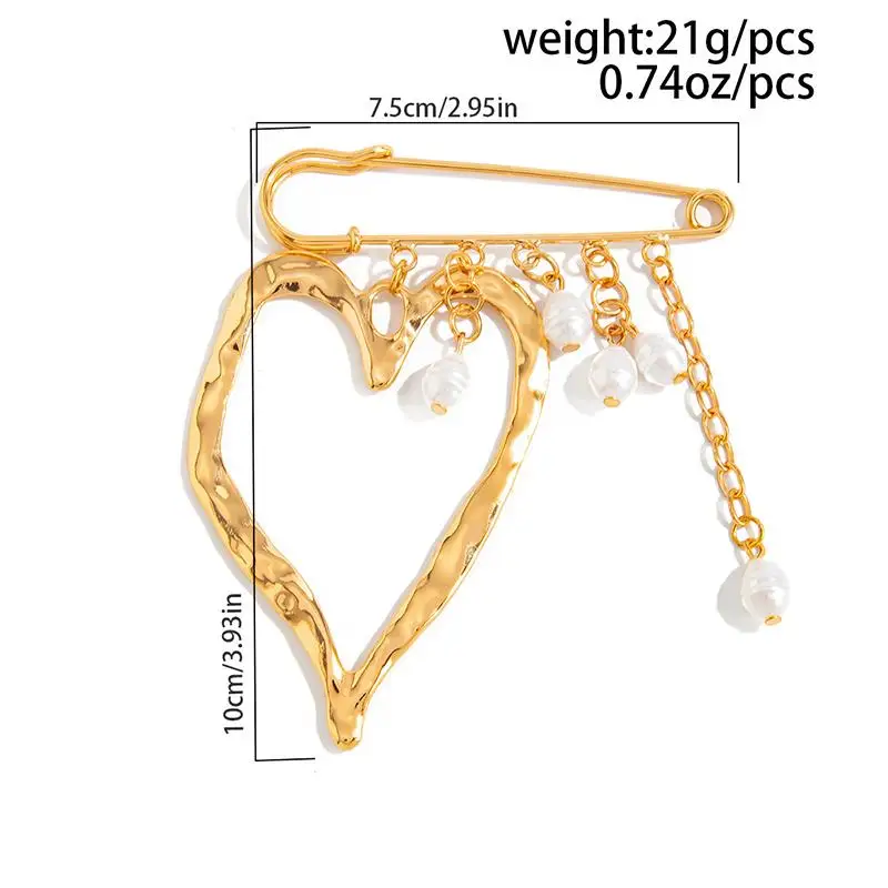 Beaded Heart Tassel Brooch Metal Pin for Womens Jackets Wedding Accessories Outwear Enhancer