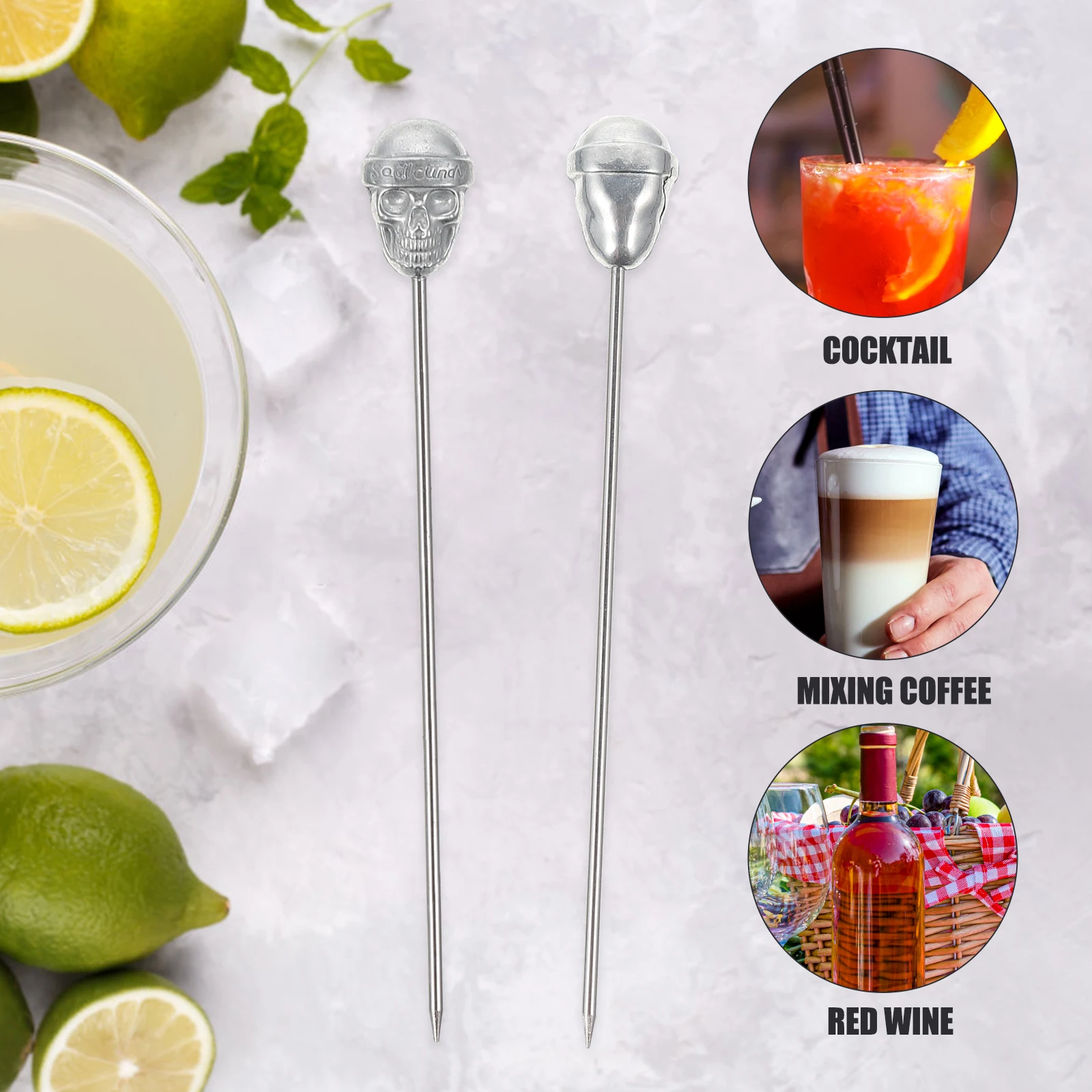 

2 Pcs Fruit Skull Needle Cocktail Fruits Skewers Picks Stainless Steel Portable