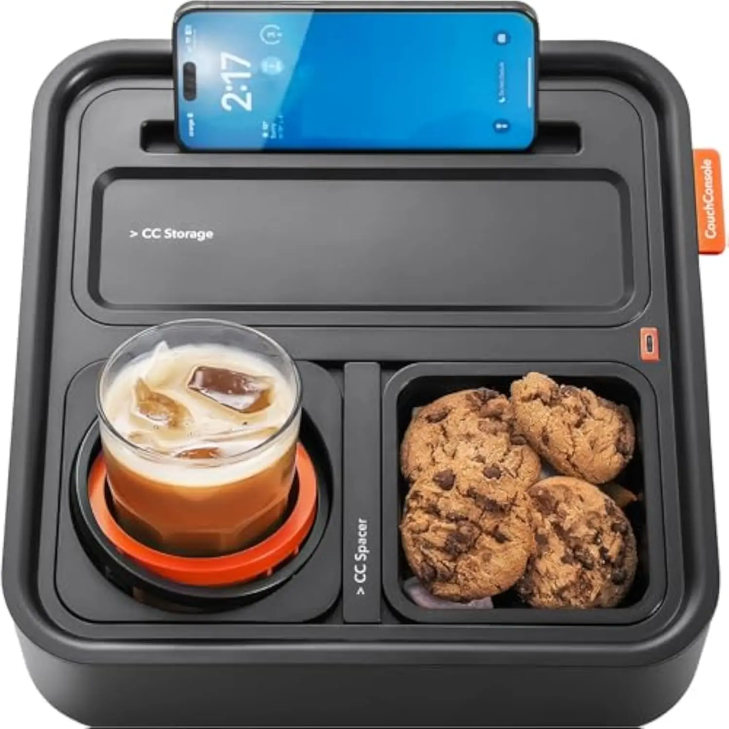 

Original Tray - Drinks & Snacks Sofa Caddy with Armrest, Table with Phone Stand- TV Remote Control Storage and Organizer - for