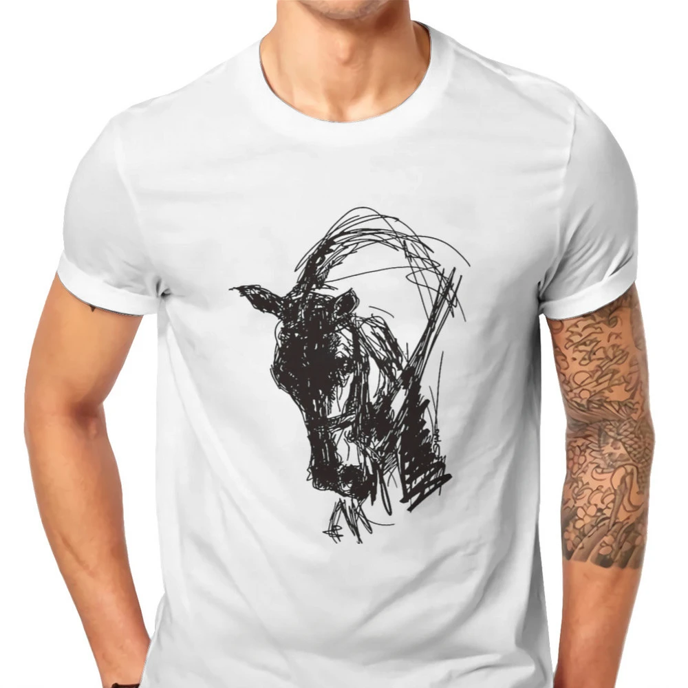 Horse Riding Lover Exercise Men's TShirt Dressage Drawing Individuality T Shirt Graphic Casual Sweats New Trend