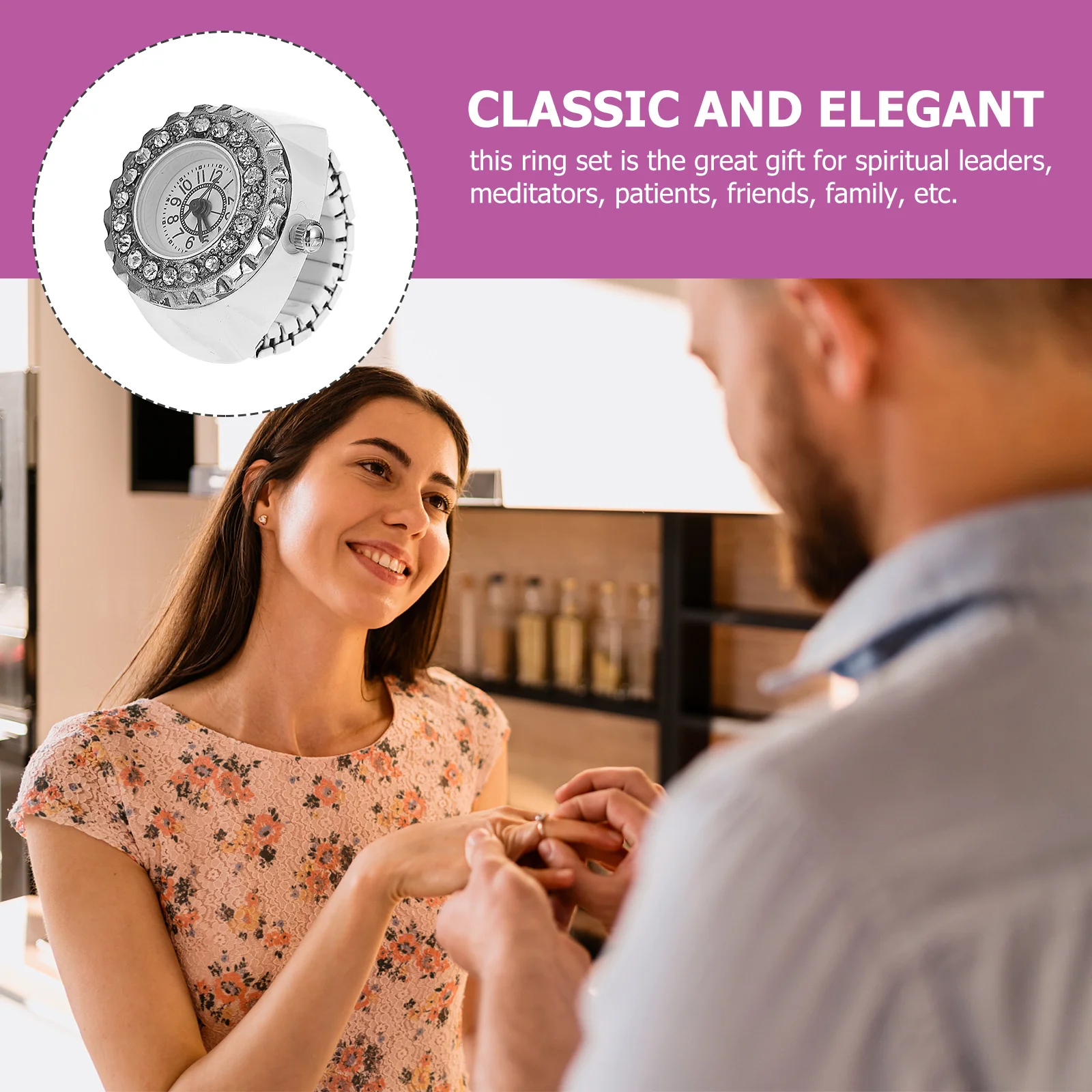 

Zinc Alloy Diamond Finger Ring Watch Creative Unique Design Electronics Jewelry Decorative Finger Ring Watch for Daily Wear