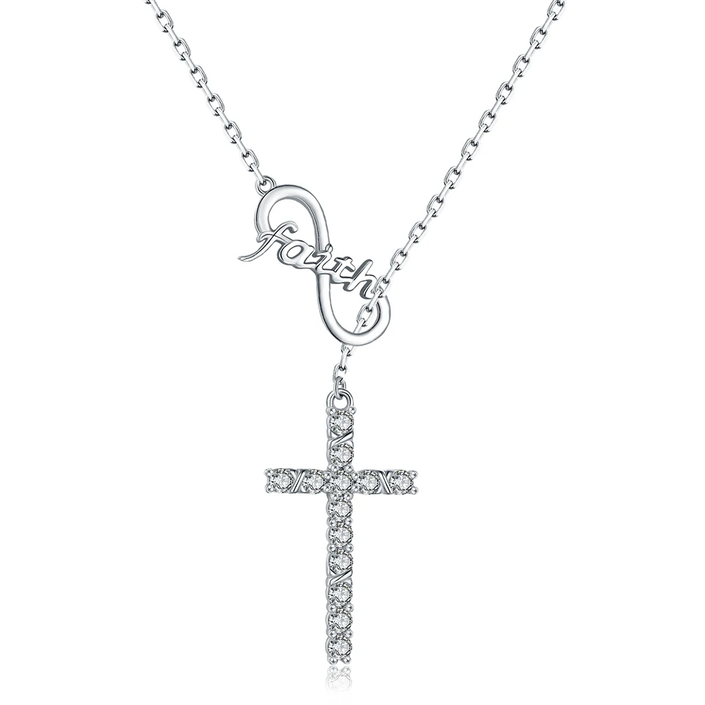 

925 Sterling Silver Infinity Faith Cross Necklace Christian Pendant Christmas Birthday Lariat Jewelry Gifts for Teen Girl Women