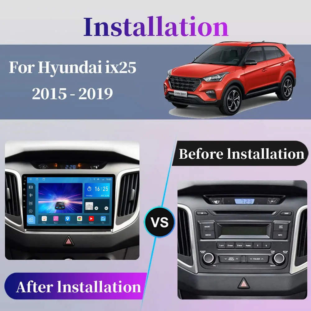 Car Radio Android 14 For Hyundai Creta IX25 2015 2016 2017 2018 2019 Wireless Carplay Auto Multimedia Video Player Navi GPS WIFI