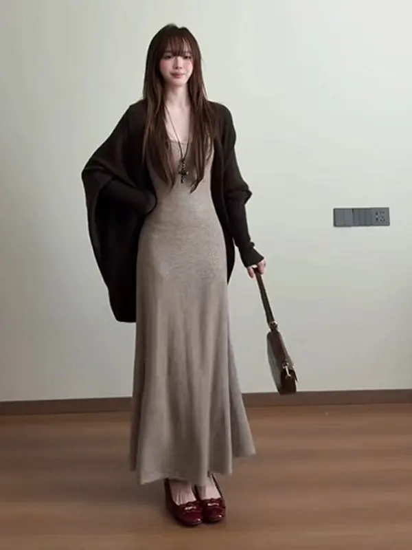 

Korean Sle Lazy Beautiful Knitted Sweater Dr Two-Piece Set Women's Faion Autumn Warm Non-Fading Ci Commute Dr