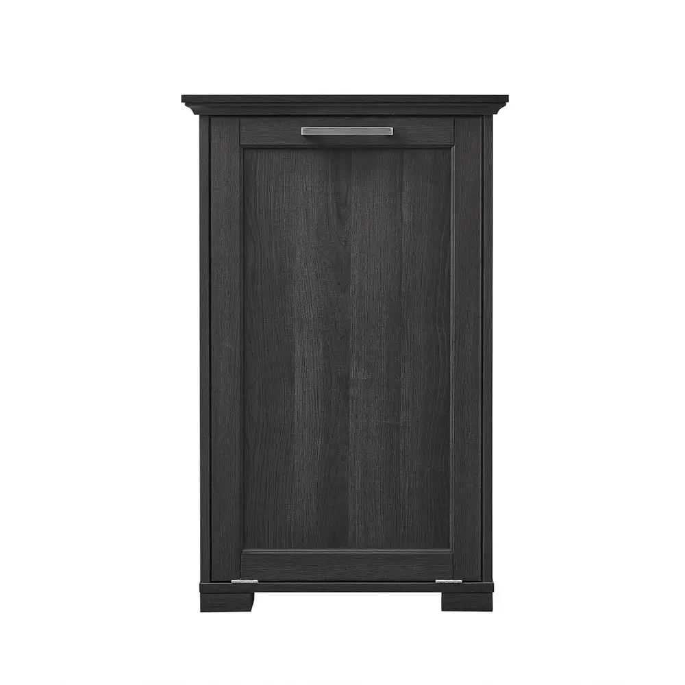

Wooden Tilt Out Trash Cabinet, Hidden Trash Can Kitchen Holds 10 Gallons (Dark Brown+Black Top Panel)