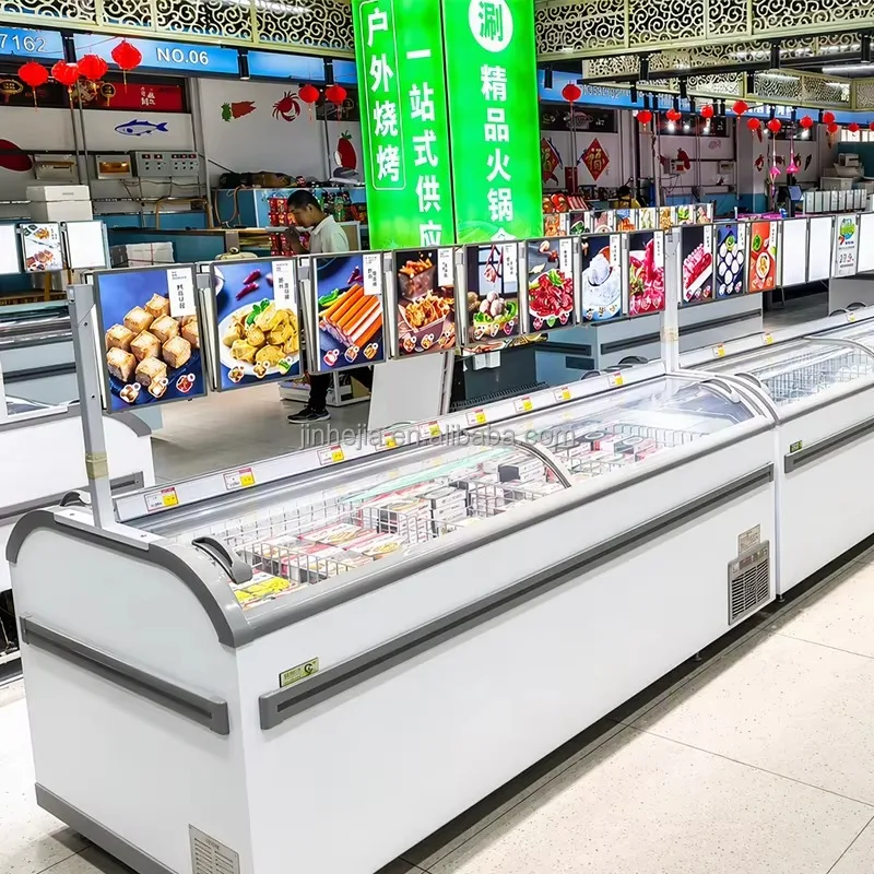 270L Factory Produce Durance Compact Double-sided Chest Display Freezer With Curved Glass For Frozen Food