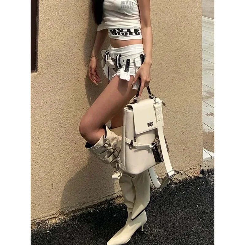 المرأة القوطية الأبيض البسيطة الدنيم السراويل الإناث خمر الشارع الشهير 90s الجمالية منخفضة الخصر الجينز ايمو 2000s سراويل قصيرة الملابس