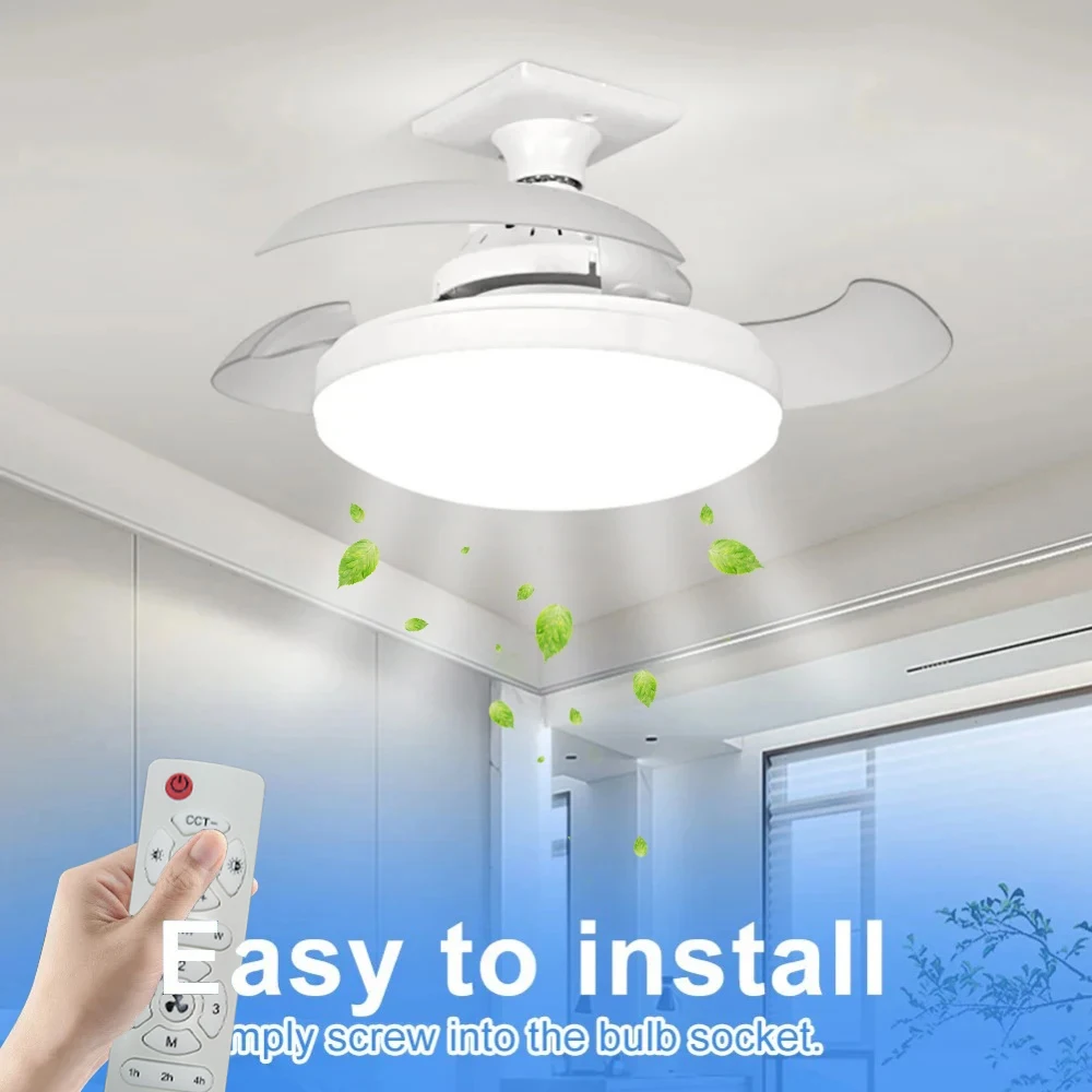 

LED Fan Light 48W With Remote Control Silent Dimming Timer Function Living Room Bedroom Office Invisible Fan Light