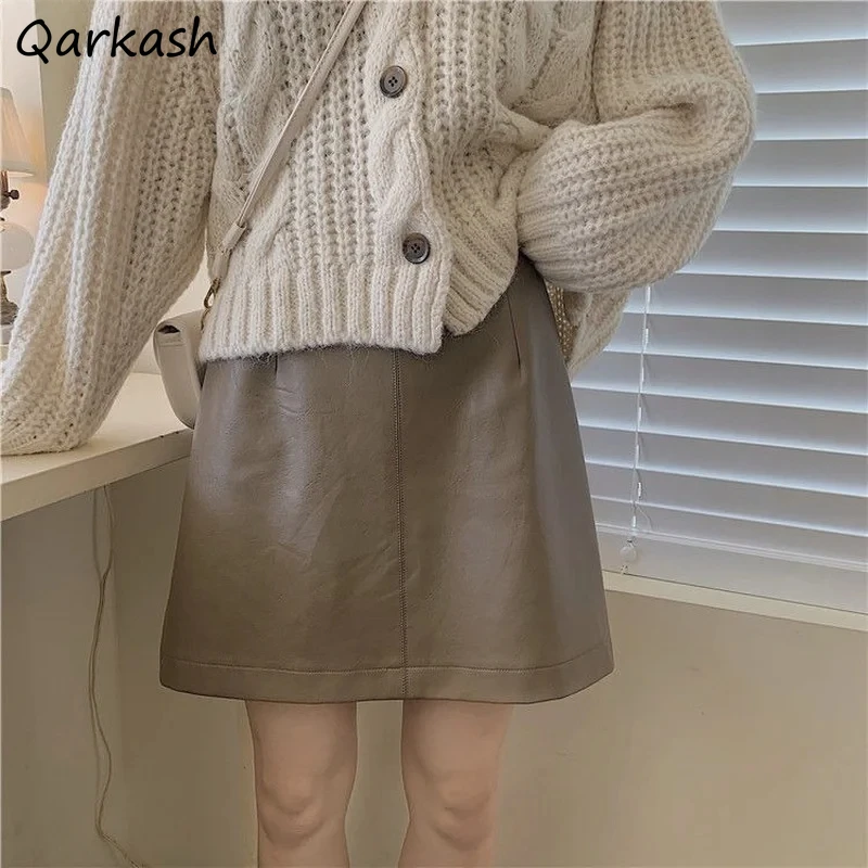 

New Leather A-line Skirts Women Autumn High Waist Street Wear PU Ulzzang Cozy Vacation Stylish Prevalent Mini Classic Sexy Chic