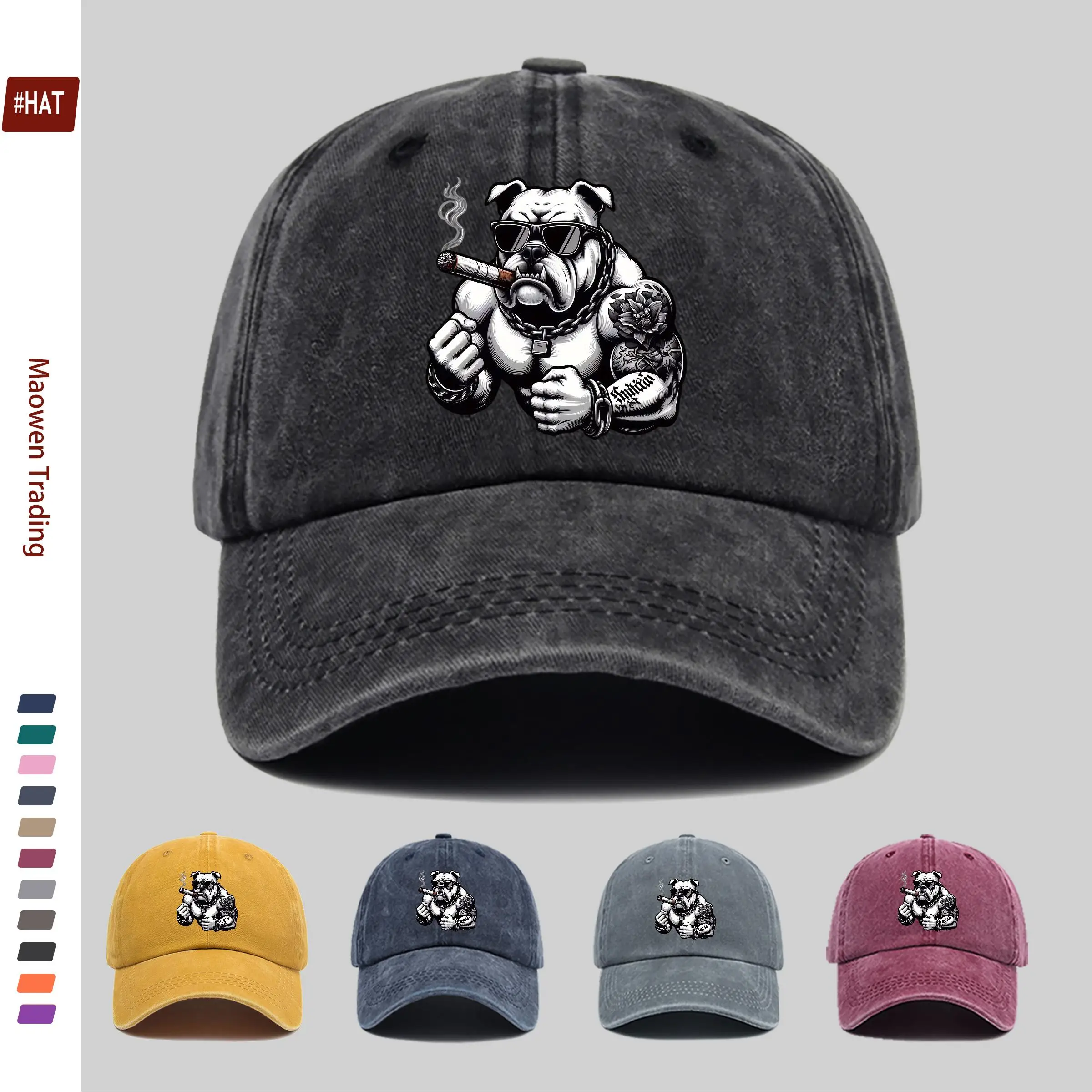 1pc Bulldog Print Trucker Cap Suitable for Dating, Outdoor Sports, Beach Vacations & Parties - Adjustable Buckle Strap, Lightwei