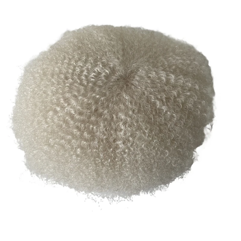 Platinum Color #60 8x10 Full Lace Unit Indian Virgin Human Hair Systems 6mm Wave Root Afro Toupee for Black Men