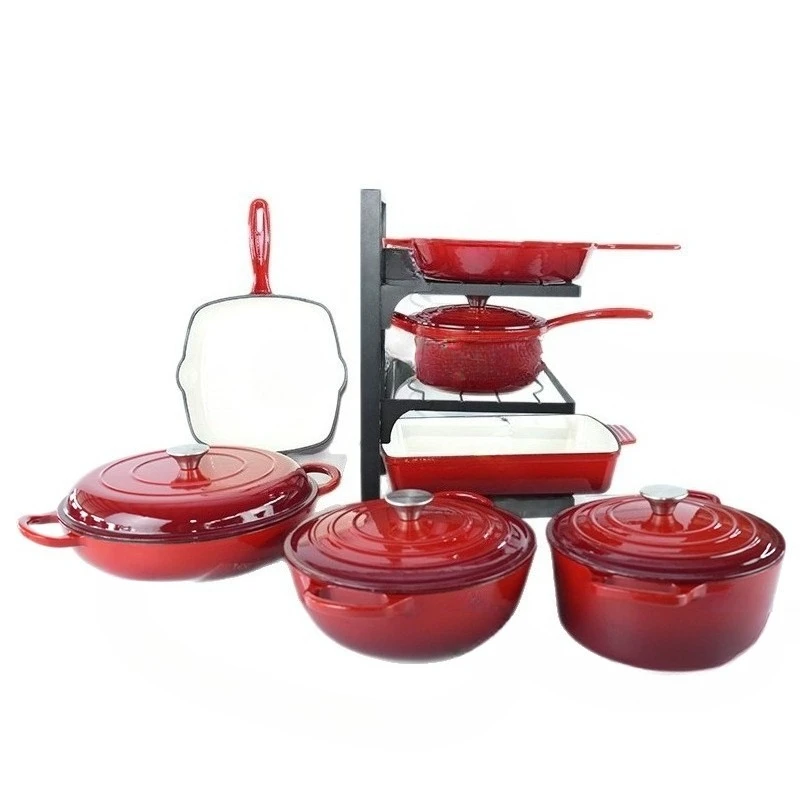 

Cast iron enamel pot seven piece set, frying pan, flat bottom, saucepan, seafood
