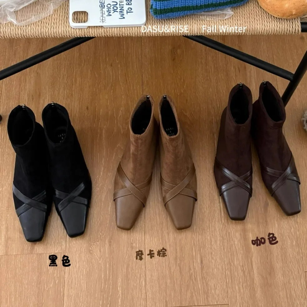 

Женские ботинки на толстом каблуке с острым ремнем и пряжкой, украшенные ботильоны, уличные замшевые теплые женские ботинки, модные короткие ботинки