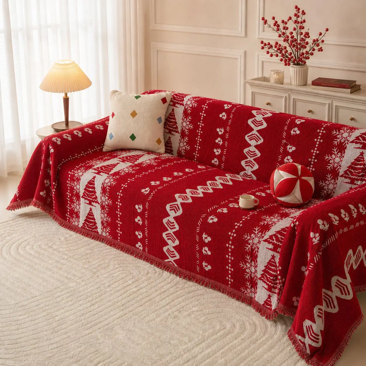 Christmas Holiday One-Piece Sofa Towel Anti-Slip Sofa Protector Dust-Proof Sofa Cover Fabric Multifunctional Decorative Blanket
