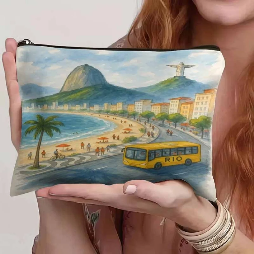 1 Piece Brazil Rio De Janeiro Beach Scenery Makeup Bag - Multifunctional Zipper Pouch for Women, Perfect Travel Zipper Storage Bag, Fun Birthday Gift