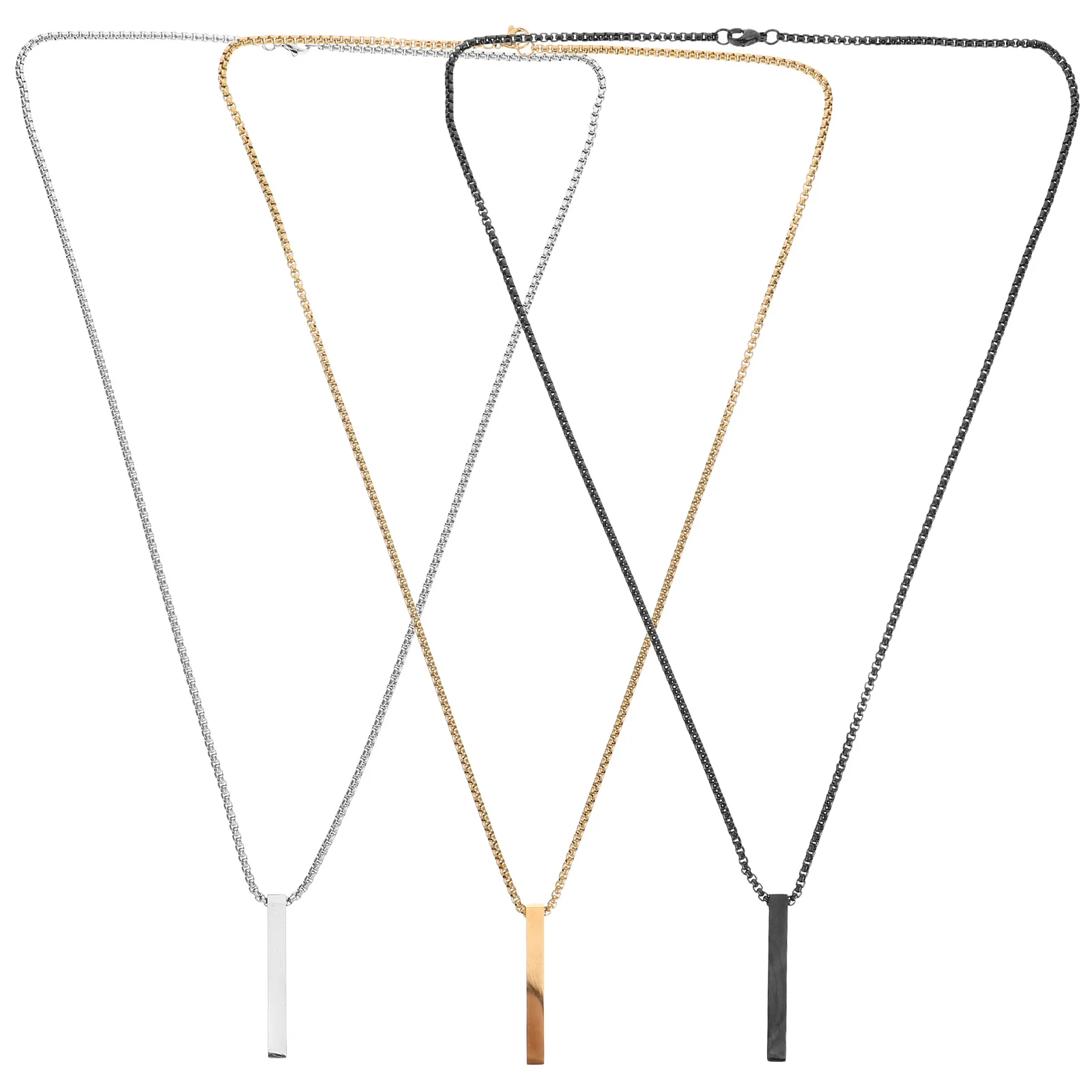 

3Pcs Hip Hop Necklace Stainless Steel Bar Pendant Neck Chain Cool Metal Necklaces for Couples Parties Street Style