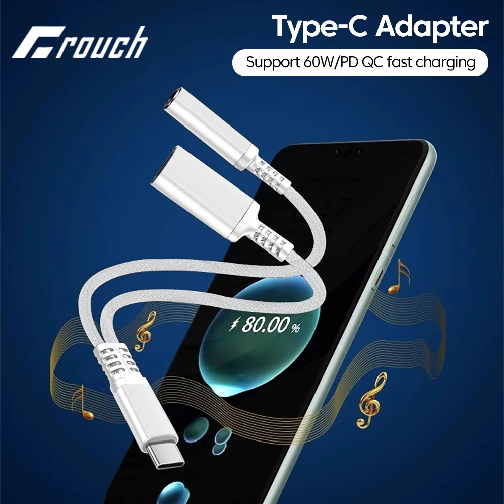 

Кабель-адаптер PD60W 2 в 1 с USB C на 3,5 мм для наушников