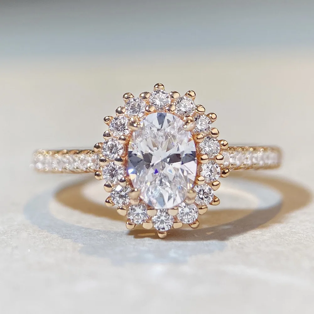 

S925 Sterling Silver One Carat Moissanite Ring, D-color Electroplated 18K Rose Gold Shaped Moissanite Pigeon Egg Ring