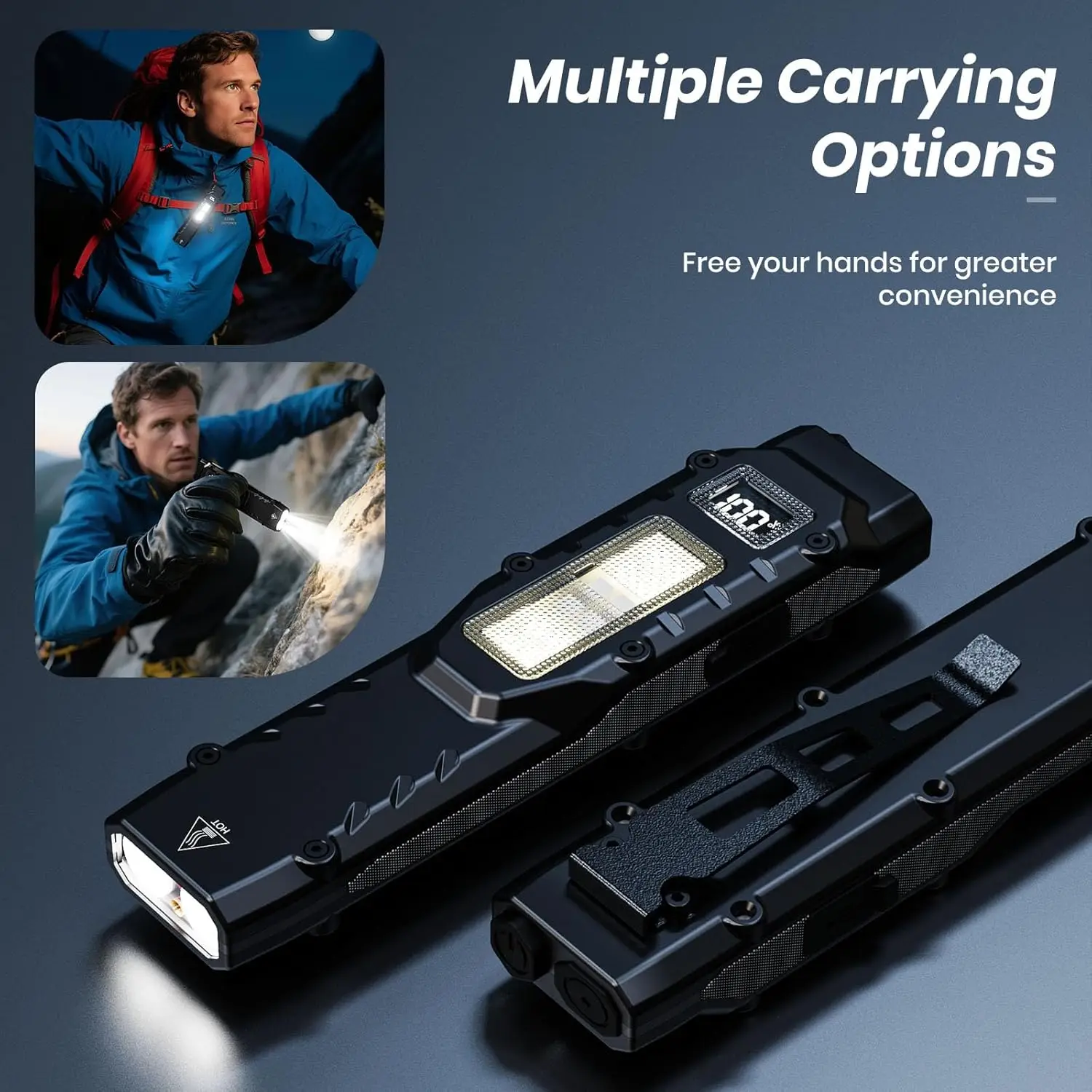 مصباح يدوي تكتيكي eDC، 1100LM مصباح يدوي مسطح LED قابل لإعادة الشحن مع مشبك وشاشة رقمية، مصباح جيب للتخييم في حالات الطوارئ #2