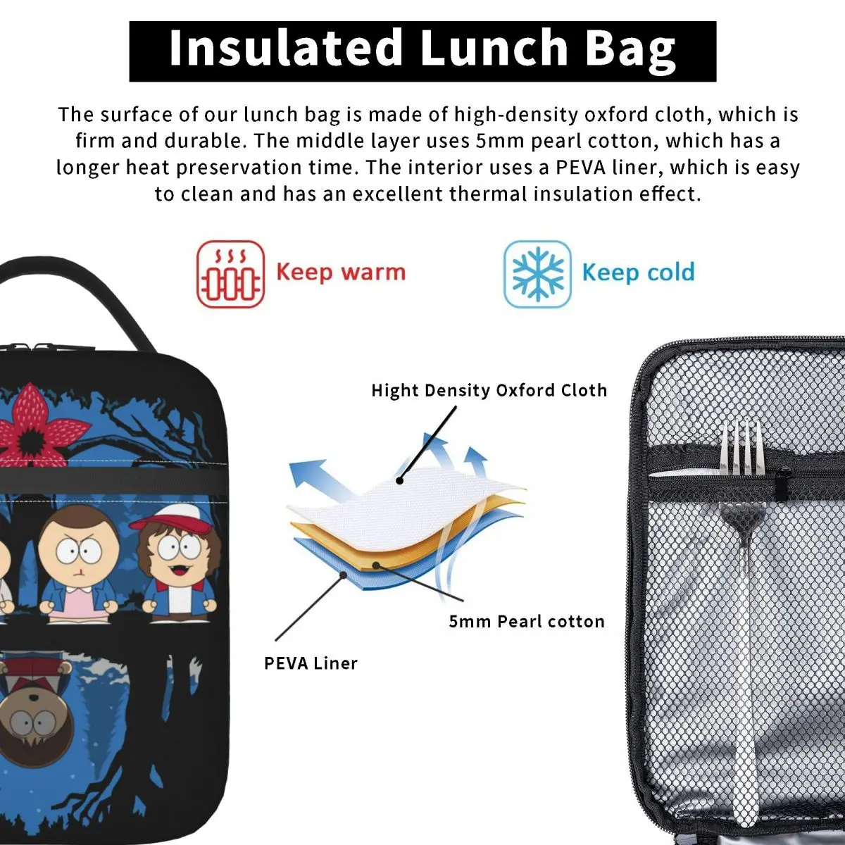 حقيبة غداء معزولة من Stranger South-Parks، حاوية غداء محمولة، حقيبة حرارية، حقيبة غداء للعمل في الهواء الطلق #4