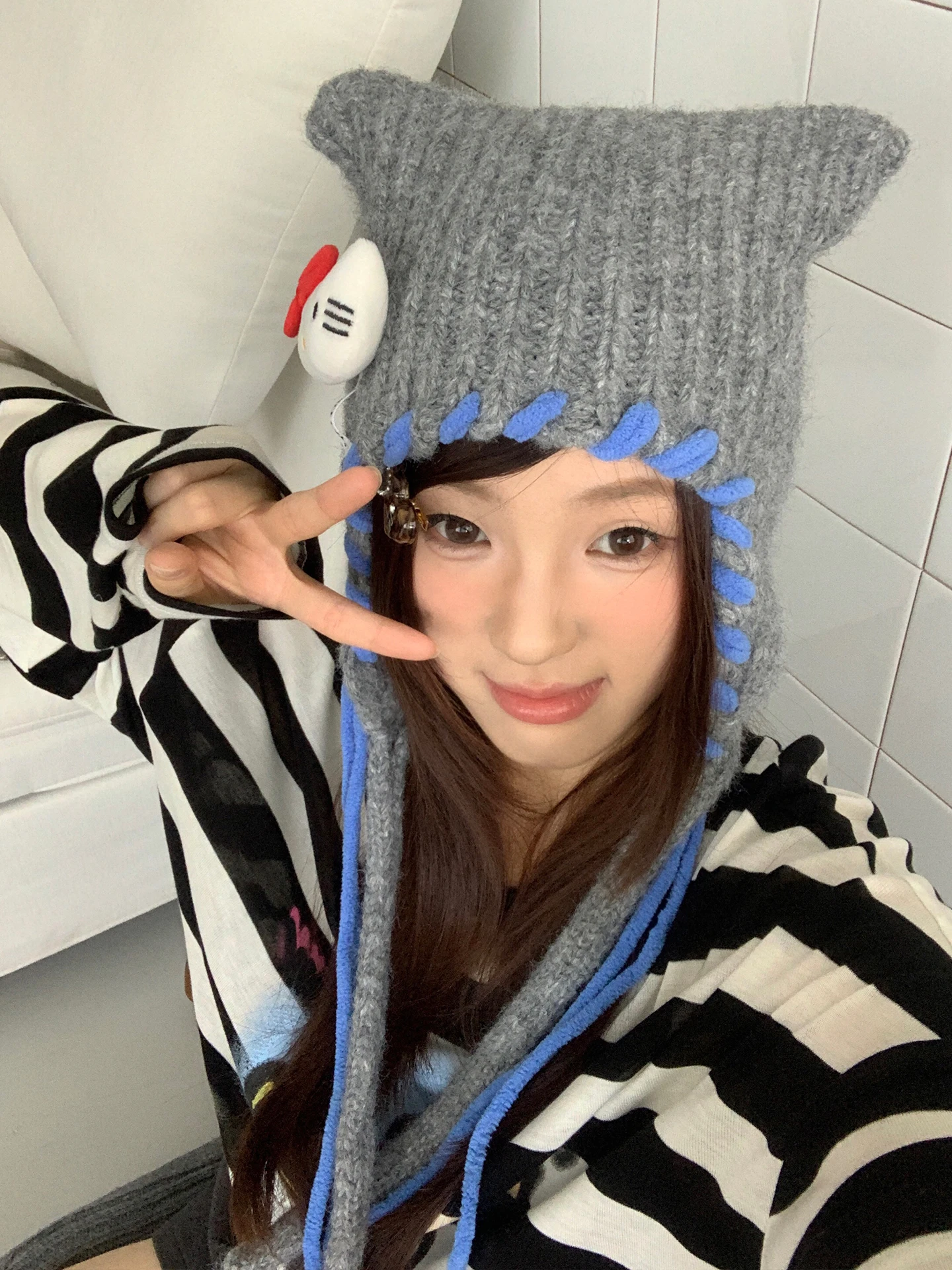 Korean Style Cute Plush Color-Blocked Stitching Autumn And Winter Versatile Warm Earmuffs For Women Knitted Hat