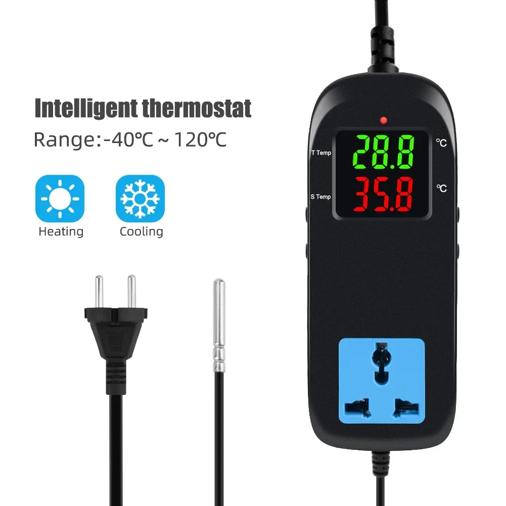 AC 90V-250V Digital LED Temperature Controller Celsius Thermostat Thermocouple Socket Type Temp Regulator For Breeding Incubatio