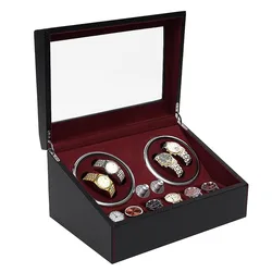 4 Rotation Mode Setting Crocodile Pattern Shell Watch Winding Box with Velvet Cloth Lining, Watch Winder for 4 Watches +6 Extra