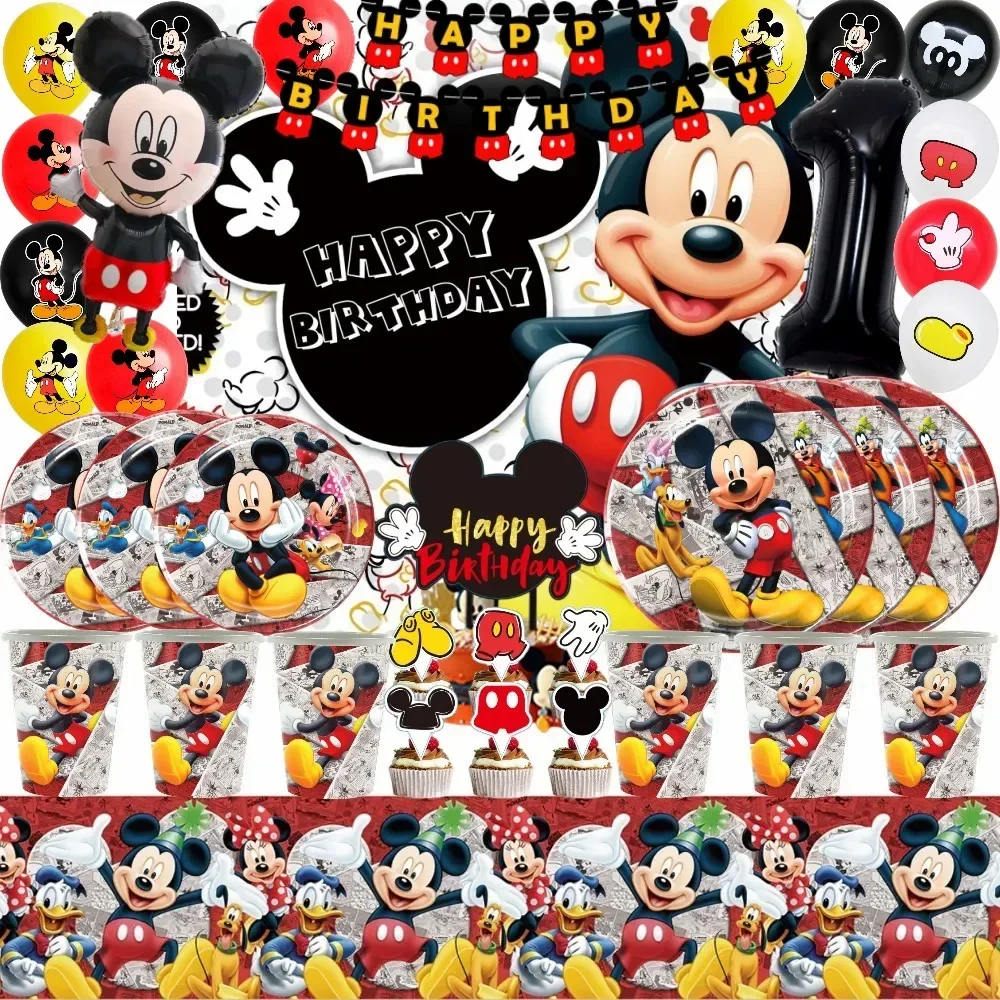 

MINISO Mickey Mouse Birthday Party Decoration Mickey Balloon Disposable Tableware Backdrops Baby Shower Kids Boys Party Supplies