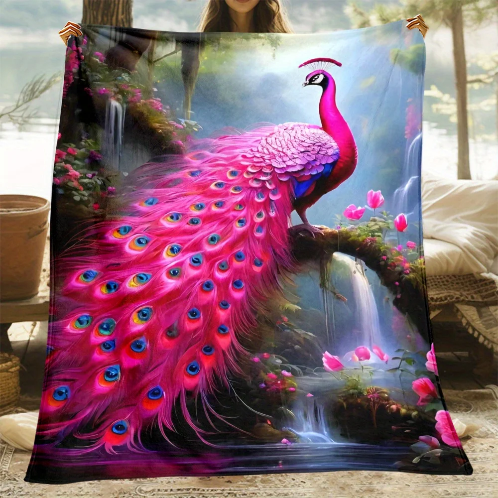 Exotic Peacock Magic Forest Throw Blanket Vivid Teal Blue Feathers Butterfly Wildlife Art Cozy Soft Cover For Swing Chair