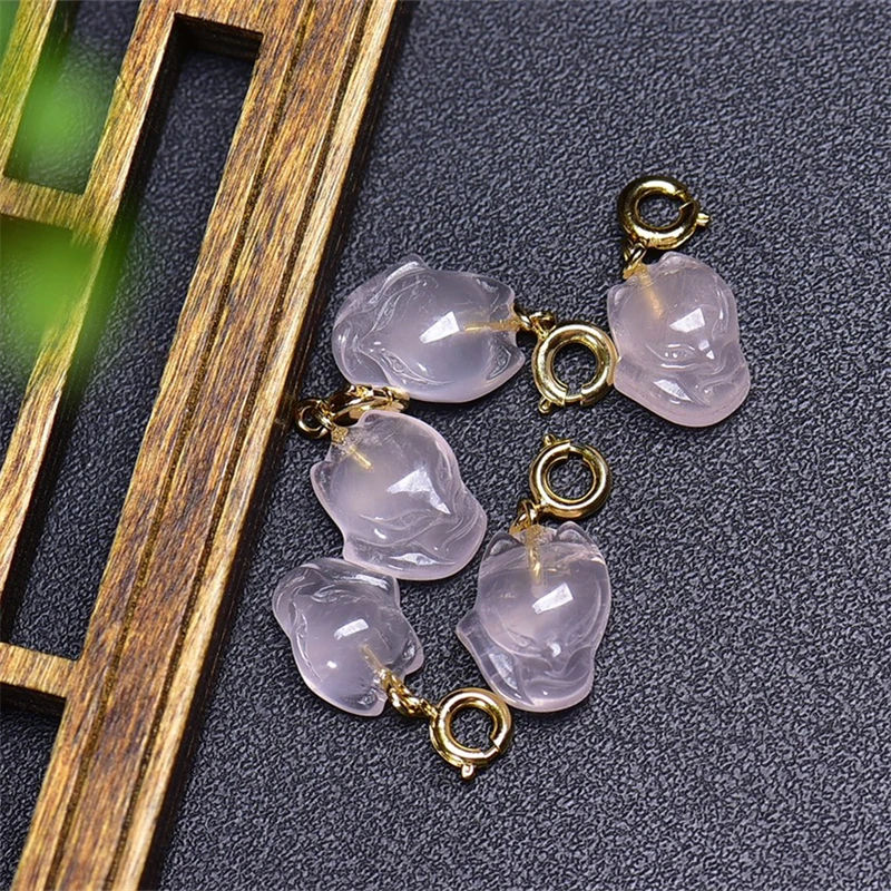 5PCS Natural Rose Quartz Fox Fairy Pendant Gemstone Carved Figurine Gift Fashion Jewelry For Women Gift 10X14MM