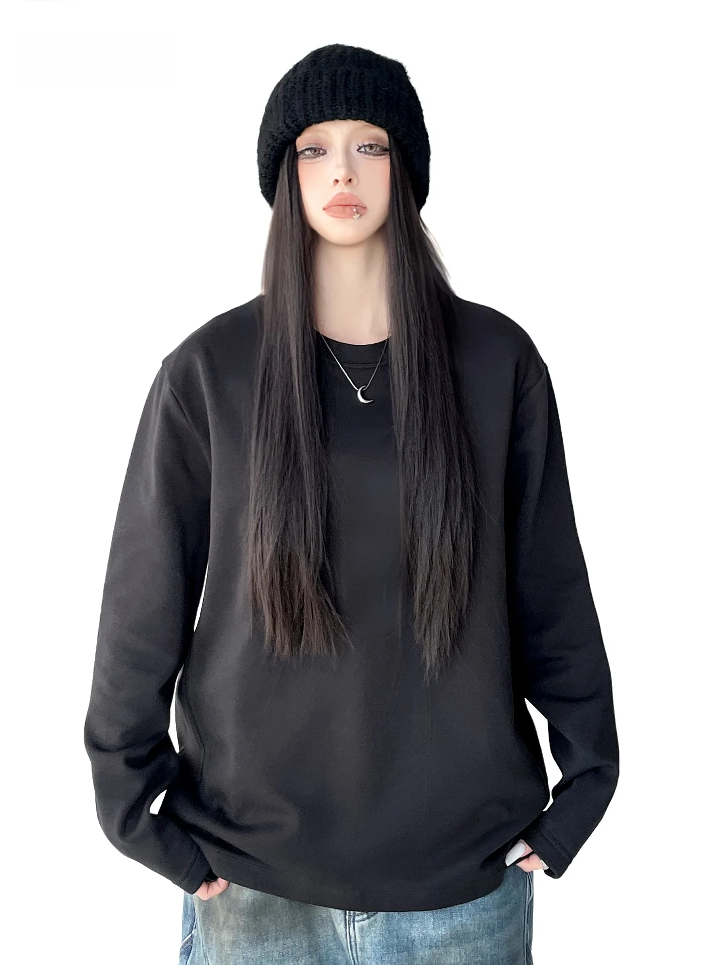 

Женская теплая повседневная толстовка свободного кроя с длинным рукавом и капюшоном, черная, на гусином пуху, модная утепленная зимняя базовая рубашка