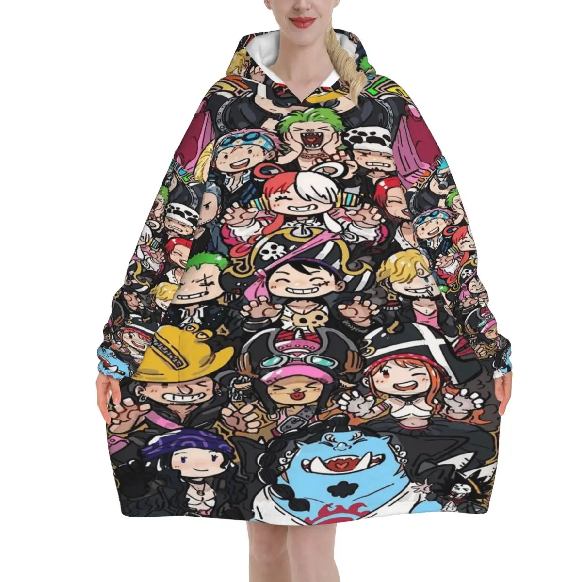 

Luffy Zoro Tony Chopper Anime Wearable Blanket Hoodie for Women Men Oversized Sweatshirt Blanket with Pocket