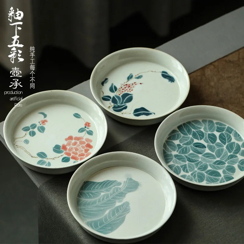 

Jingdezhen Antique Glaze Five-Color Underglaze Hand Painted Retro Pot Tray Home Indoor Chinese Fruit Plate Bamboo Tea Tray Small