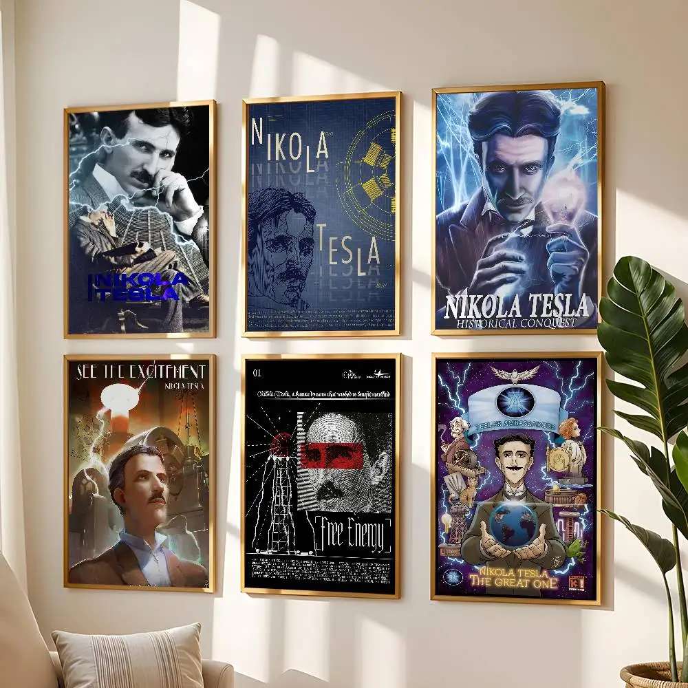 Famous Scientists Nikola Tesla Poster High Quality Print Waterproof Wall Art Sticker For Bar Living Room Decor Gift